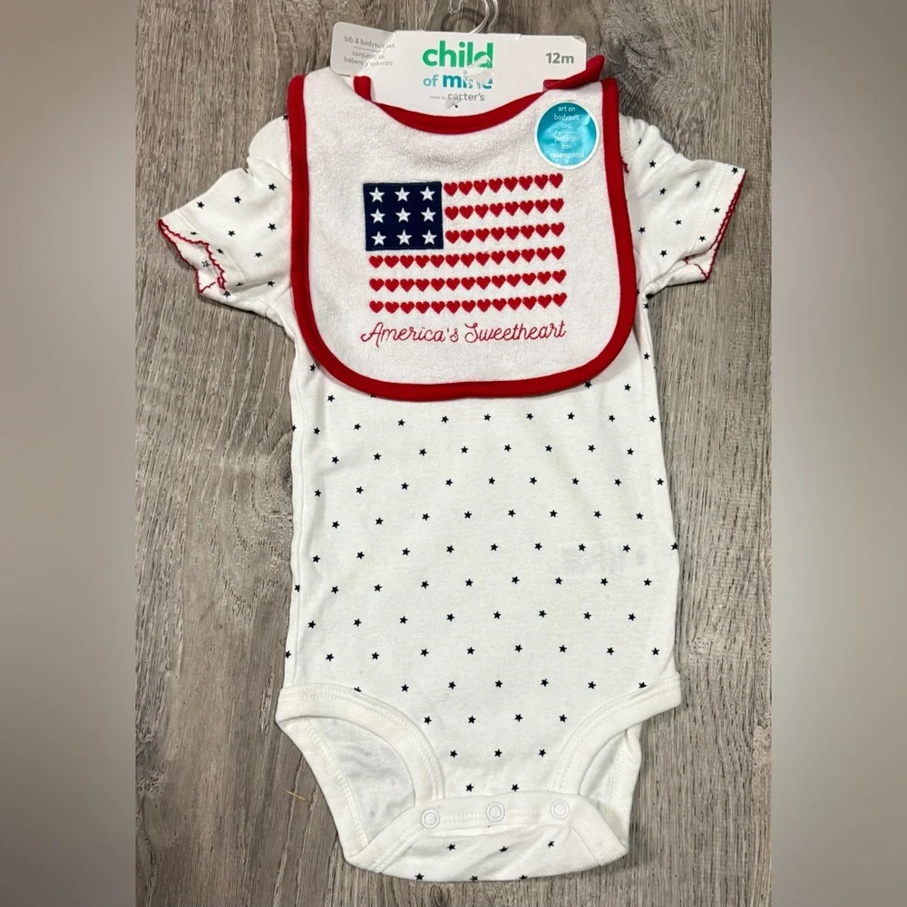 Child of Mine Carter’s Patriotic Baby Bodysuit & Bib Set | 12M - Picture 2 of 4